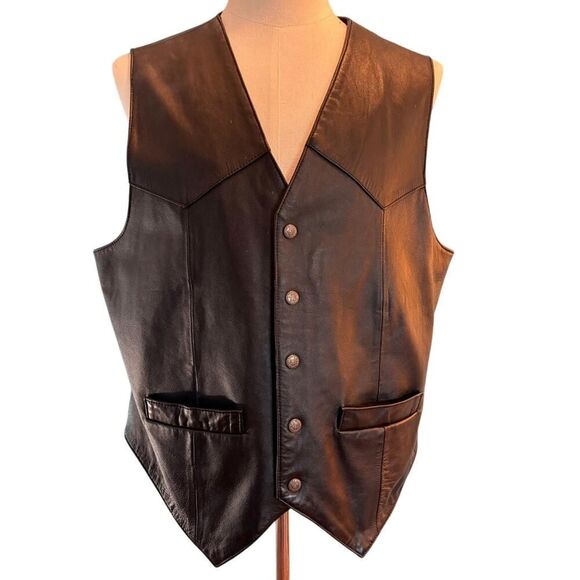 EUC! Scully Black Leather Vest Western Yolks Snap Close Lined 2 Pockets XL - Picture 1 of 8